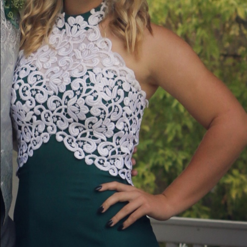 Forest green long fitted dress